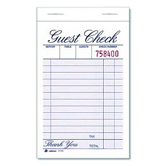 Adams One-Part Guest Check Pad, One-Part (No Copies), 3.35 x 4.94, 100 Forms/Pad, 12 Pads/Pack (210012)