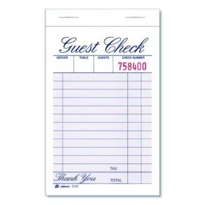 Adams One-Part Guest Check Pad, One-Part (No Copies), 3.35 x 4.94, 100 Forms/Pad, 12 Pads/Pack (210012)
