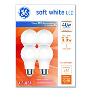 GE Classic LED SW Non-Dim A19 Light Bulb, 5.5 W, Soft White, 4/Pack (93131062)
