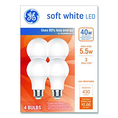 GE Classic LED SW Non-Dim A19 Light Bulb, 5.5 W, Soft White, 4/Pack (93131062)