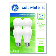 GE Classic LED SW Non-Dim A19 Light Bulb, 10.5 W, Soft White, 4/Pack (93131064)