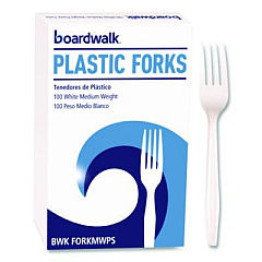 Boardwalk Mediumweight Polystyrene Cutlery, Fork, Plastic, White, 100/Box (FORKMWPSBX)