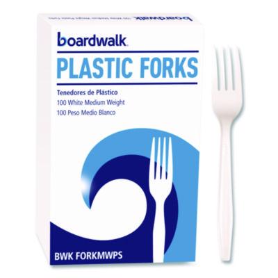 Boardwalk Mediumweight Polystyrene Cutlery, Fork, Plastic, White, 100/Box (FORKMWPSBX)