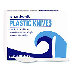 Boardwalk Mediumweight Polystyrene Cutlery, Knife, Plastic, White, 100/Box (KNIFEMWPSBX)