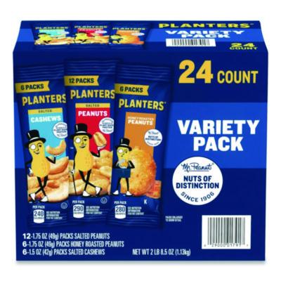Planters Salted Nuts Variety Pack, Assorted Flavors, 1.5 oz/1.75 oz Packs, 24/Carton (884624)