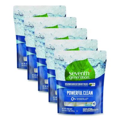 Seventh Generation Natural Automatic Dishwasher Detergent Packs, Free and Clear, 45 Powder Packets/Box, 5 Boxes/Carton (45180CT)