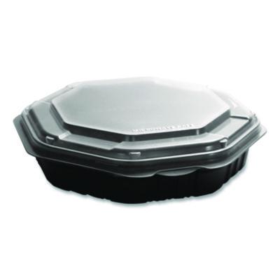 SOLO Creative Carryouts OctaView Hinged Lid Containers, 9.13 x 9.55 x 2.38, Black/Clear, Plastic, 100/Carton (809013PP94)