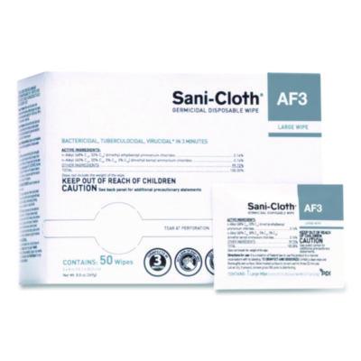 Sani Professional Sani-Cloth AF3 Germicidal Disposable Wipes, Large, 1-Ply, 8" x 5", Unscented, White, 50/Pack, 10 Packs/Carton (H59200)