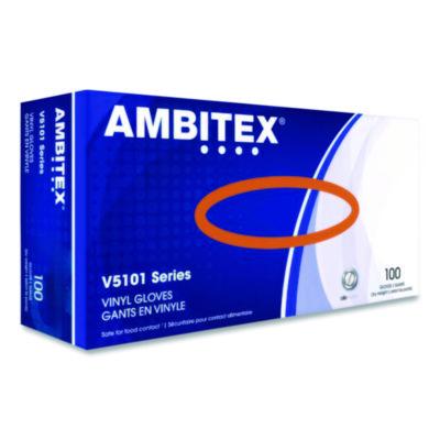 AMBITEX V5101 Series Latex-Free Lightly Powdered Vinyl Gloves, Large, 3 mil Thick, 9" Long, Clear, 100/Box (VLG5101)
