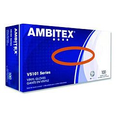 AMBITEX V5101 Series Latex-Free Lightly Powdered Vinyl Gloves, Small, 3 mil Thick, 9" Long, Clear, 100/Box (VSM5101)