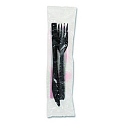 Pactiv Evergreen Gardenware Cutlery Kit, Individually Wrapped, Heavyweight, Fork/Knife/Napkin, Plastic, Black, 500/Carton (GKFKNECH)