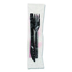 Pactiv Evergreen Gardenware Cutlery Kit, Individually Wrapped, Heavyweight, Fork/Knife/Napkin, Plastic, Black, 500/Carton (GKFKNECH)
