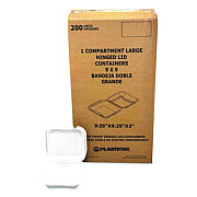 Plastifar Foam Hinged Lid Containers, 9 x 9 x 3, White, Foam, 200/Carton (12084)