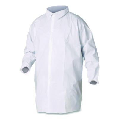 KleenGuard A40 Lab Coats, Elastic Wrists, No Pocket, Medium, White, 30/Carton (44442)