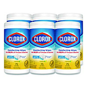 Clorox Disinfecting Wipes, Bleach Free Cleaning Wipes, 1-Ply, 7 x 7.75, Crisp Lemon, White, 75/Canister, 6 Canisters/Carton (01628)