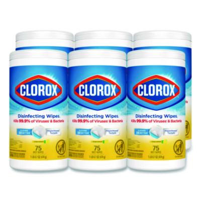 Clorox Disinfecting Wipes, Bleach Free Cleaning Wipes, 1-Ply, 7 x 7.75, Crisp Lemon, White, 75/Canister, 6 Canisters/Carton (01628)