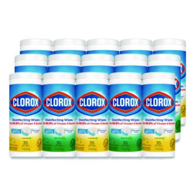 Clorox Disinfecting Wipes, Cleaning Wipes, 1-Ply, 7 x 8, Fresh Scent/Citrus Blend, 35/Canister, 3/Pack, 5 Packs/Carton (30112CT)