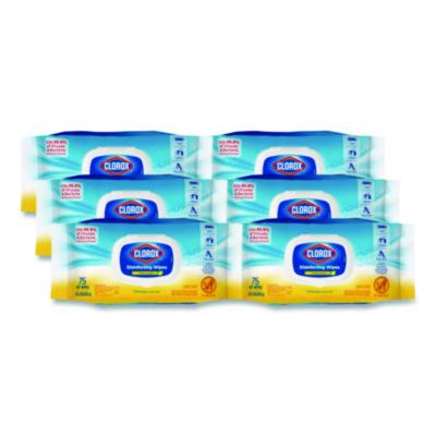 Clorox Disinfecting Cleaning Wipes, Easy Pull Pack, 1-Ply, 8 x 7, Lemon Scent, White, 75 Towels/Box, 6 Boxes/Carton (31404CT)