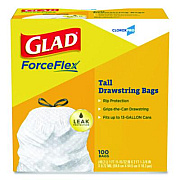 Glad CloroxPro ForceFlex Tall Kitchen Drawstring Trash Bags, 13 gal, 24 x 27.38, Gray, 100/Box (78526)