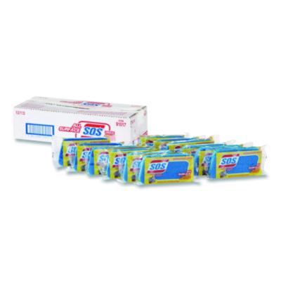 S.O.S. All Surface Scrubber Sponge, 2.5 x 4.5, 0.9" Thick, Dark Blue/Light Blue, 12/Carton (91017)