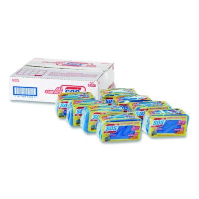 S.O.S. All Surface Scrubber Sponge, 2.5 x 4.5, 0.9" Thick, Dark Blue/Light Blue, 3/Pack, 8 Packs/Carton (91028CT)