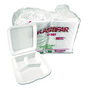 Plastifar Foam Hinged Lid Containers, 3-Compartment, 7.56 x 8.25 x 2.38, White, Foam, 200/Carton (12109)
