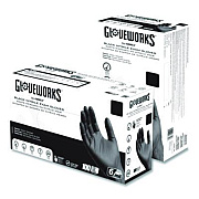 GloveWorks by AMMEX Nitrile Exam Gloves, Powder-Free, XX-Large, 6 mil Thick, 9.5" Long, Black, 100/Box (GWBEN49100BX)