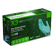 X3 by AMMEX Industrial Nitrile Gloves, Powder-Free, Large, 3 mil Thick, 9.5" Long, Blue, 100/Box (X346100BX)