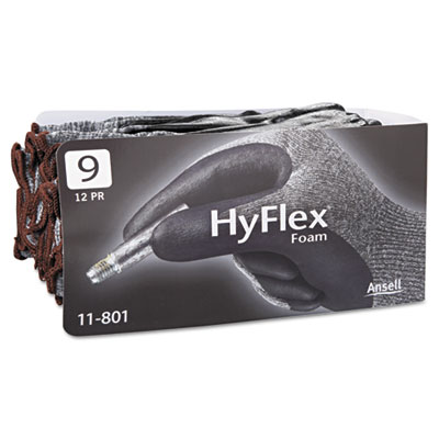AnsellPro HyFlex Foam Gloves, Dark Gray/Black, Size 9, 12 Pairs (118019)