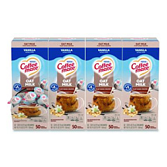 Coffee mate Plant-Based Oat Milk Liquid Creamers, Natural Vanilla, 0.38 oz Mini Cups, 50/Box, 4 Boxes/Carton (19891CT)