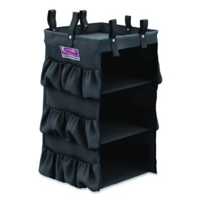 3-Sided Hanging Bag with Shelves for Suncast Commercial HKC1000/HKC2000 Housekeeping Carts, 25.4 gal, 15.7 x 12.4 x 30, Black (HKCBAG03D)