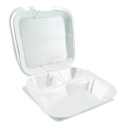 Plastifar Foam Hinged Lid Containers, 3-Compartment, 9 x 9 x 3, White, Foam, 200/Carton (12083)
