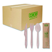 Eco-Products Wood Cutlery, General Purpose, Fork/Knife/Napkin/Spoon, Natural, 500/Carton (EPS215)