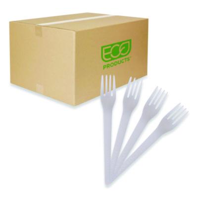 Eco-Products Plantware Compostable Cutlery, Fork, Plastic, Pearl White, 50/Pack, 20 Packs/Carton (EPS012)