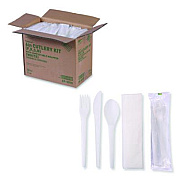 Eco-Products Plantware Compostable Cutlery Kit, Fork/Knife/Napkin/Spoon, Pearl White, 250 Kits/Carton (EPS015)