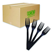 Eco-Products 100% Recycled Content Cutlery, Fork, Plastic, Black, 50/Pack, 20 Packs/Carton (EPS112)