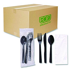 Eco-Products 100% Recycled Content Cutlery Kit, Heavyweight Fork/Knife/Soup Spoon/Spoon, Plastic, Black, 250/Carton (EPS115)