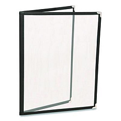 Excello Global Products Menu Holder For 8.5 x 11 Menus, Portrait Orientation, 4-View, 9.6 x 12 Holder, Clear/Black/Silver, 10/Pack (SPLSMENU4)