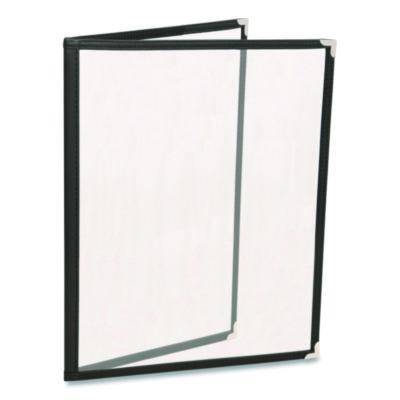Excello Global Products Menu Holder For 8.5 x 11 Menus, Portrait Orientation, 4-View, 9.6 x 12 Holder, Clear/Black/Silver, 10/Pack (SPLSMENU4)