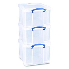 Really Useful Box Snap-Lid Storage Bin, 8.45 gal, 14" x 18" x 12.25", Clear/Blue, 3/Pack (32CPK3CB)