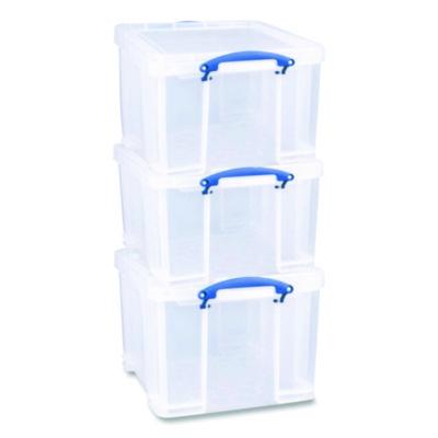 Really Useful Box Snap-Lid Storage Bin, 8.45 gal, 14" x 18" x 12.25", Clear/Blue, 3/Pack (32CPK3CB)