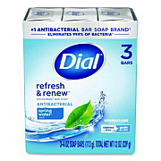 Dial Refresh and Renew Antibacterial Deodorant Bar Soap, Spring Water Scent, 4 oz, 3 Bars/Pack, 4 Packs/Carton (11811)