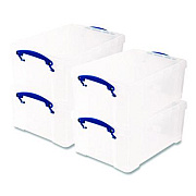 Really Useful Box Snap-Lid Storage Bin, 2.37 gal, 10.25" x 14.5" x 6.25", Clear/Blue, 4/Pack (9CPK4CB)