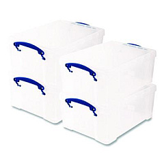 Really Useful Box Snap-Lid Storage Bin, 2.37 gal, 10.25" x 14.5" x 6.25", Clear/Blue, 4/Pack (9CPK4CB)
