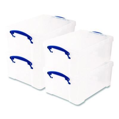 Really Useful Box Snap-Lid Storage Bin, 2.37 gal, 10.25" x 14.5" x 6.25", Clear/Blue, 4/Pack (9CPK4CB)