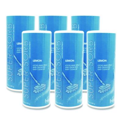 Fresh Products Super-Sorb Liquid Spill Absorbent, Lemon Scent, 720 oz Absorbing Volume, 12 oz Shaker Can, 6/Box (614SSBX)