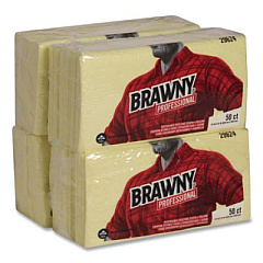 Brawny Professional Dusting Cloths, Quarterfold, 24 x 24, Unscented, Yellow, 50/Pack, 4 Packs/Carton (29624)