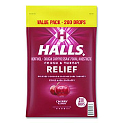 HALLS Relief Cough Drops - Value Size, Cherry, 200/Pack (22002530)