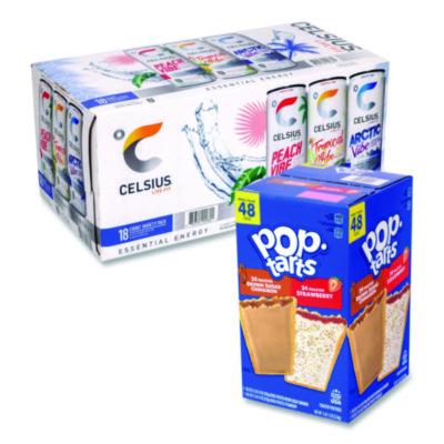 Kellogg's Celcius Vibe and Pop Tarts Variety Combo Pack,(18) 12oz Cans,(24) Frosted Strawberry/(24) Frosted Brown Sugar Cinnamon/Bundle (60004172)