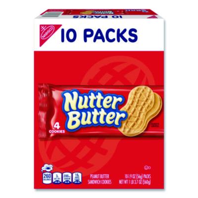 Nabisco Nutter Butter, Peanut Butter, 1.9 oz, 4 Cookies/Pack, 10 Packs/Box (07835)